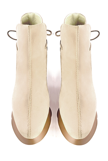 Champagne beige women's ankle boots with laces at the back.. Top view - Florence KOOIJMAN
